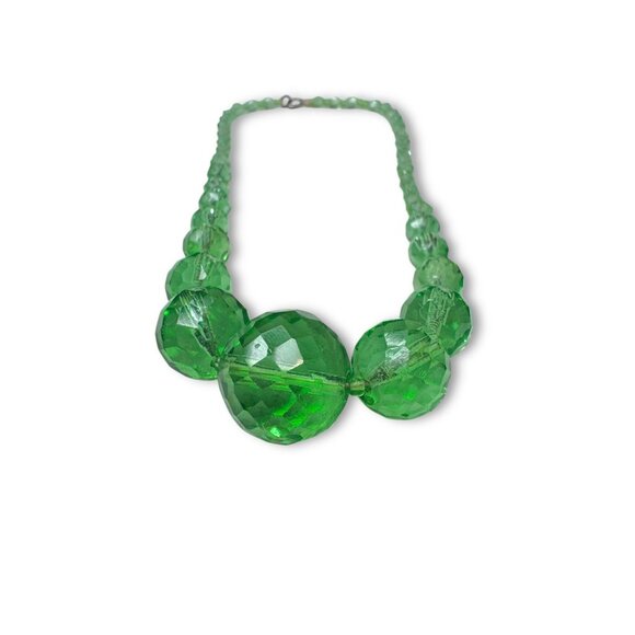 Antique Art Deco Green Faceted Crystal Bead Necklace Czechoslovakia 15.25" - Picture 3 of 7